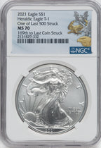 2021 American Silver Eagle Type 1 At Dusk & Dawn 35th Anniversary 169th To Last NGC MS70