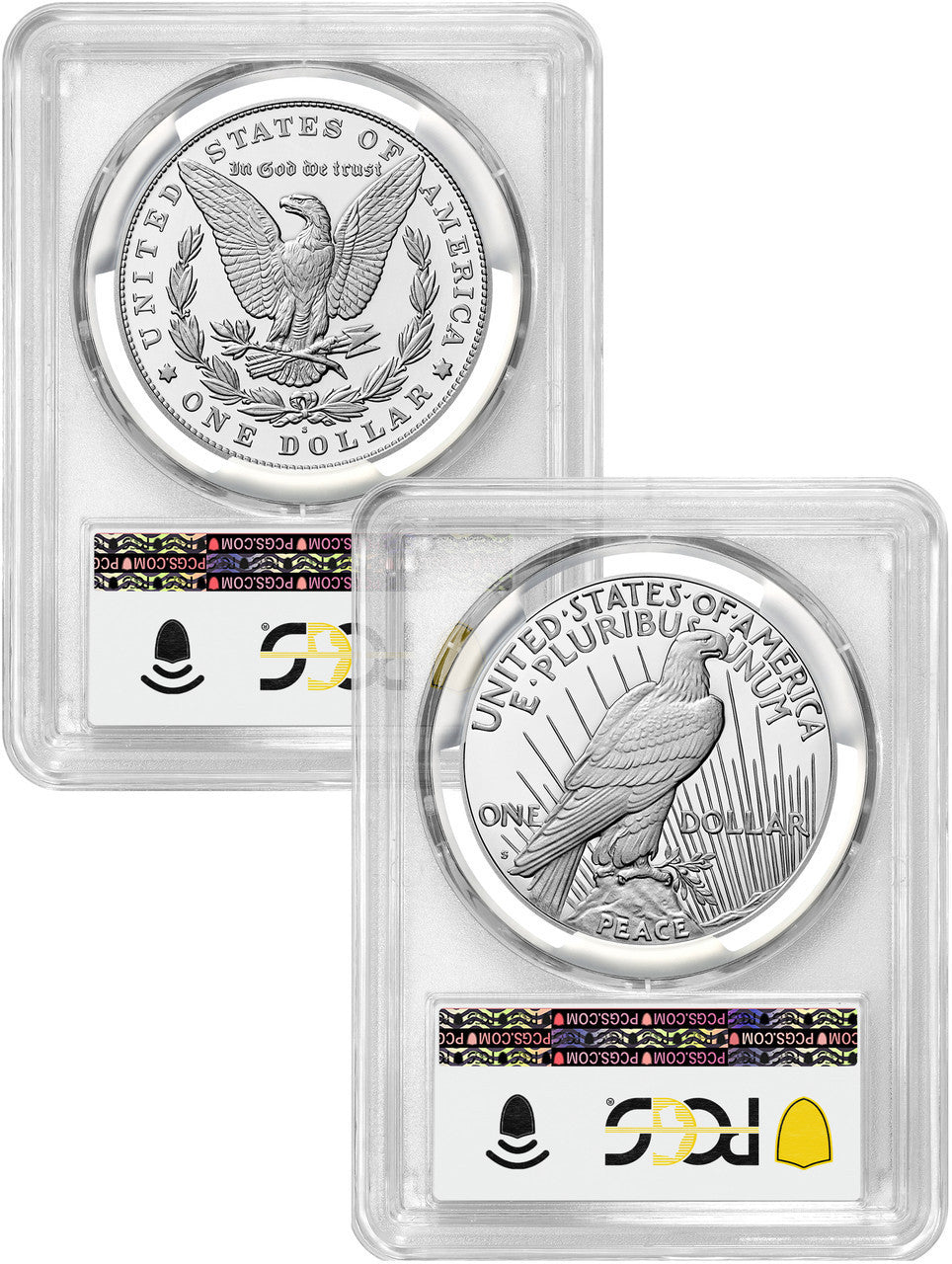 2023-S Morgan Peace Silver Dollar 2pc Advanced Releases PCGS PR70 Flag Label