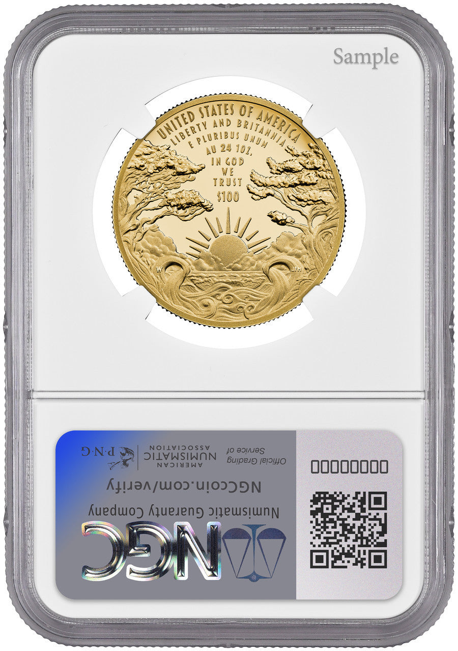 2024 W $100 Liberty & Britannia High Relief Gold Coin FDI NGC PF70 Ron Harrigal Signed