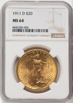 1911-D $20 Saint-Gaudens Double Eagle NGC MS64