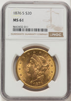 1876-S $20 Liberty Double Eagle NGC MS61
