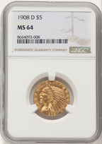 1908-D $5 Indian Half Eagle NGC MS64