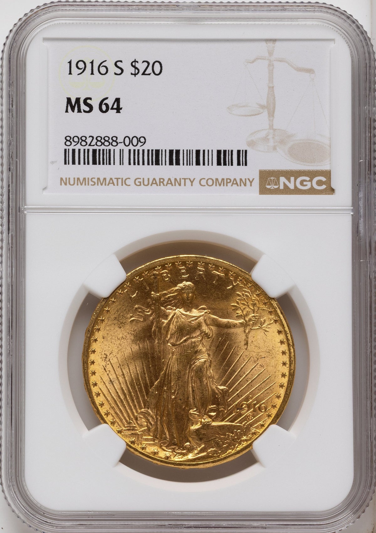 1916-S $20 Saint-Gaudens Double Eagle NGC MS64