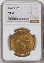 1867-S $20 Liberty Double Eagle NGC AU55
