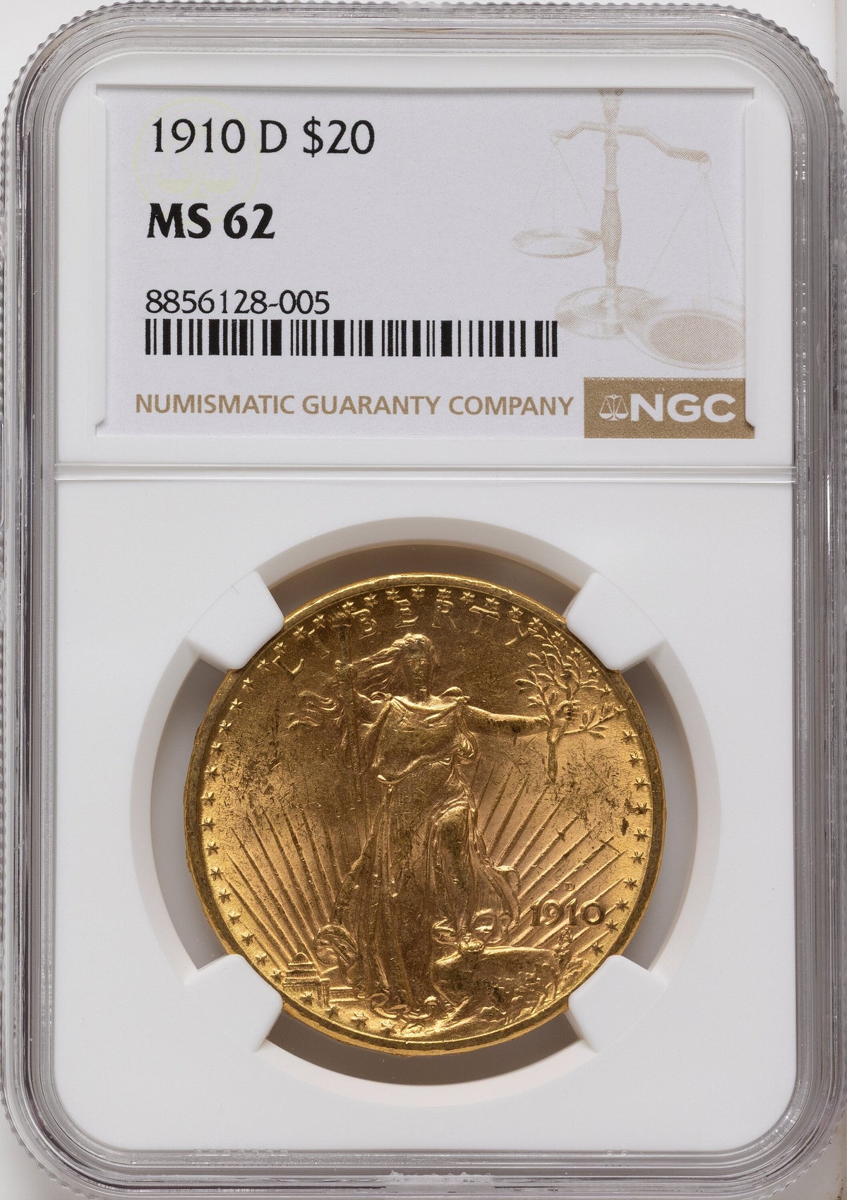 1910-D $20 Saint-Gaudens Double Eagle NGC MS62