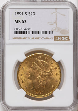 1891-S $20 Liberty Double Eagle NGC MS62