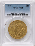 1850 $20 Liberty Double Eagle PCGS VF35