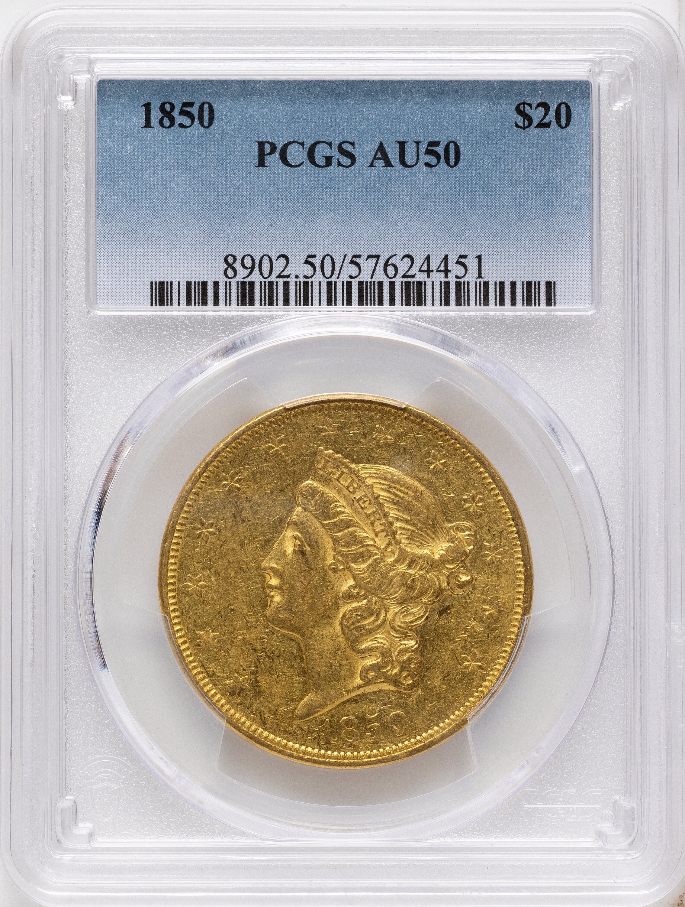 1850 $20 Liberty Double Eagle PCGS AU50