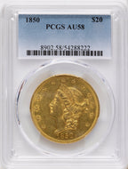 1850 $20 Liberty Double Eagle PCGS AU58