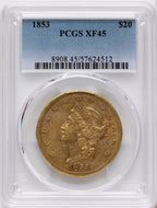 1853 $20 Liberty Double Eagle PCGS XF45