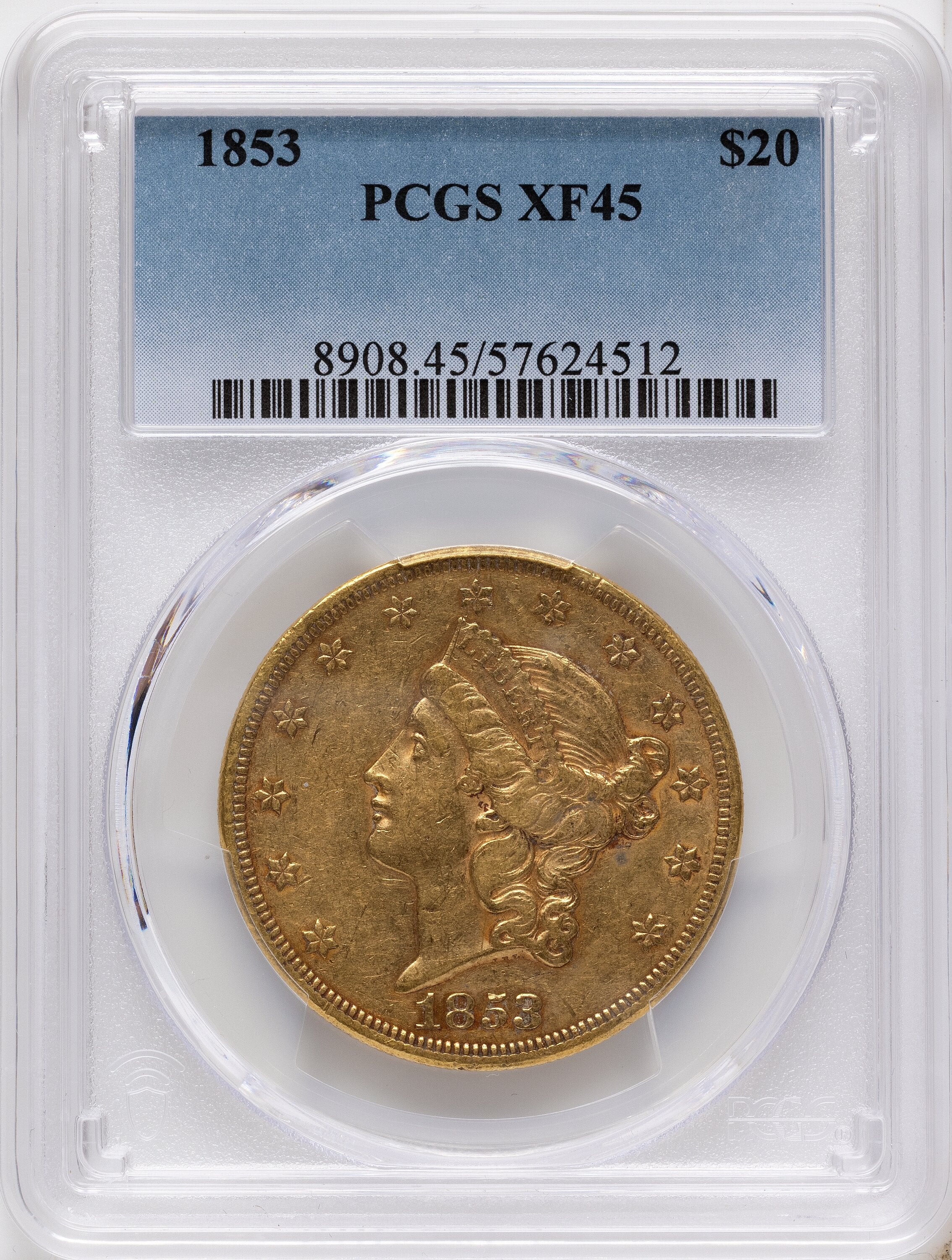 1853 $20 Liberty Double Eagle PCGS XF45