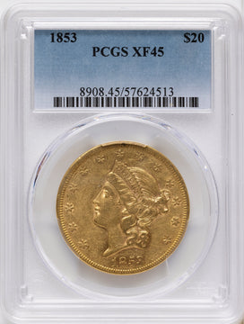 1853 $20 Liberty Double Eagle PCGS XF45