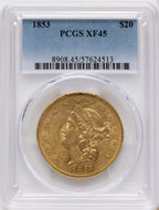 1853 $20 Liberty Double Eagle PCGS XF45