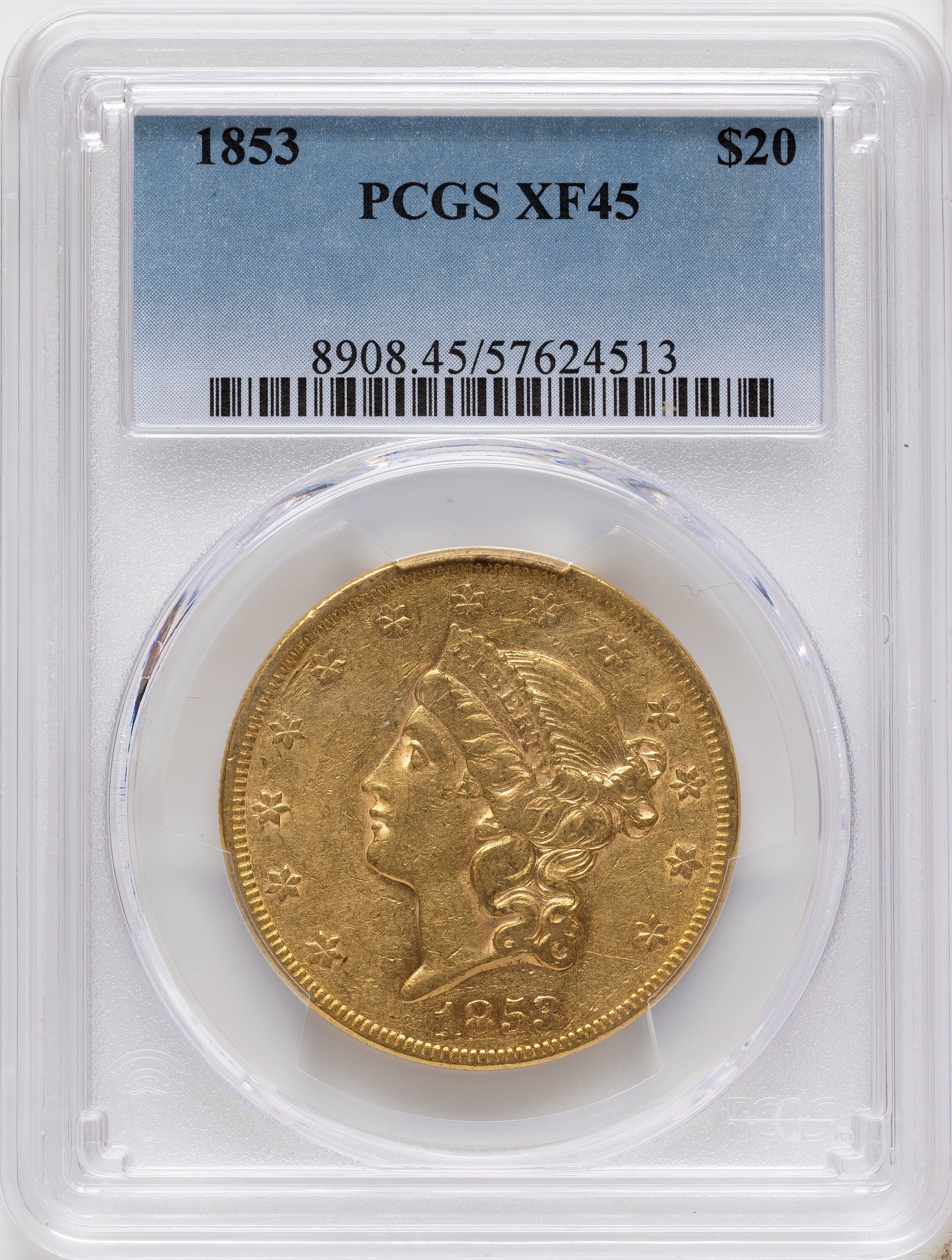 1853 $20 Liberty Double Eagle PCGS XF45