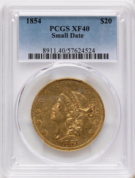 1854 $20 Small Date Liberty Double Eagle PCGS XF40