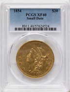 1854 $20 Small Date Liberty Double Eagle PCGS XF40