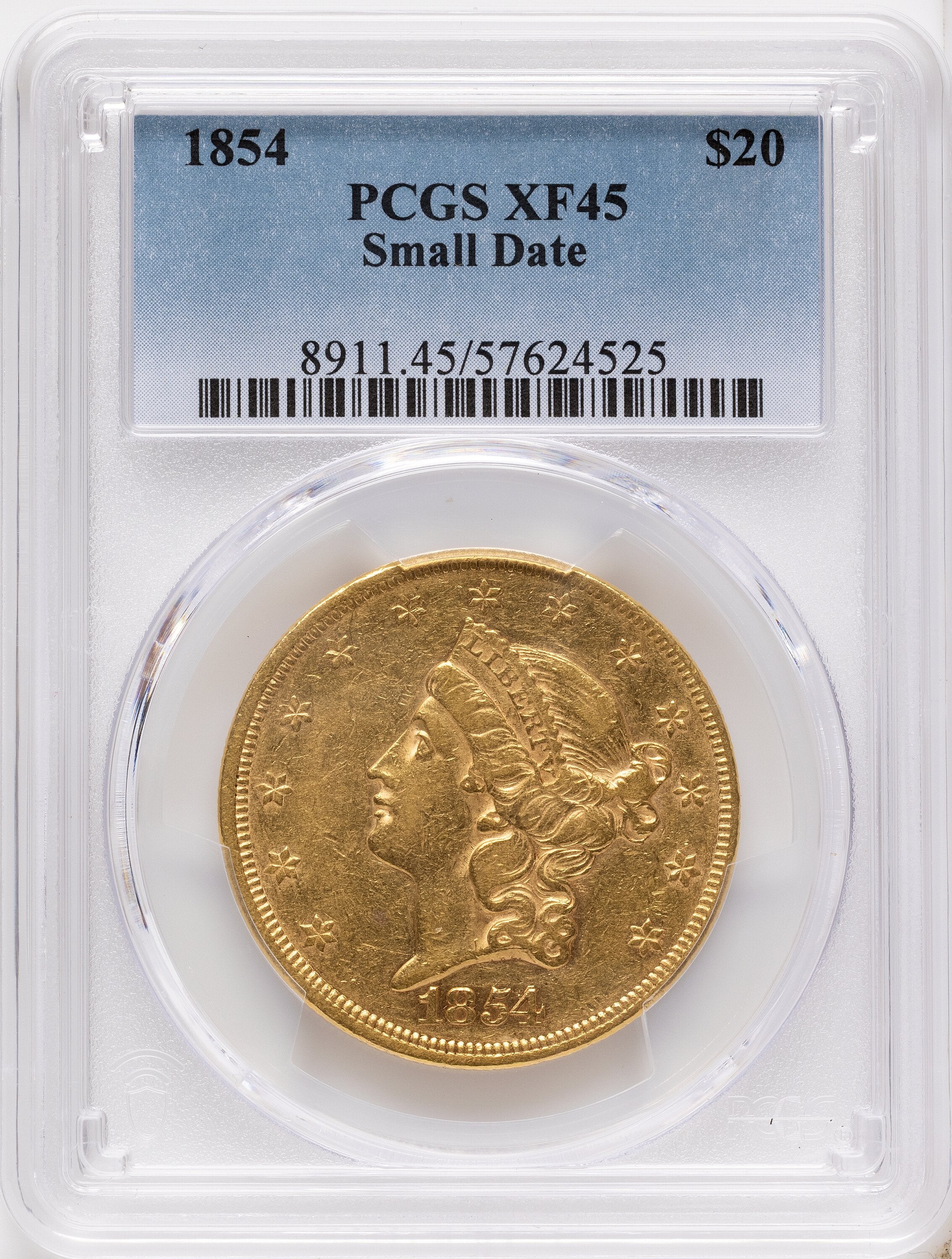 1854 $20 Small Date Liberty Double Eagle PCGS XF45