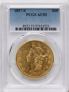 1857-S $20 Liberty Double Eagle PCGS AU53