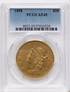 1858 $20 Liberty Double Eagle PCGS XF45