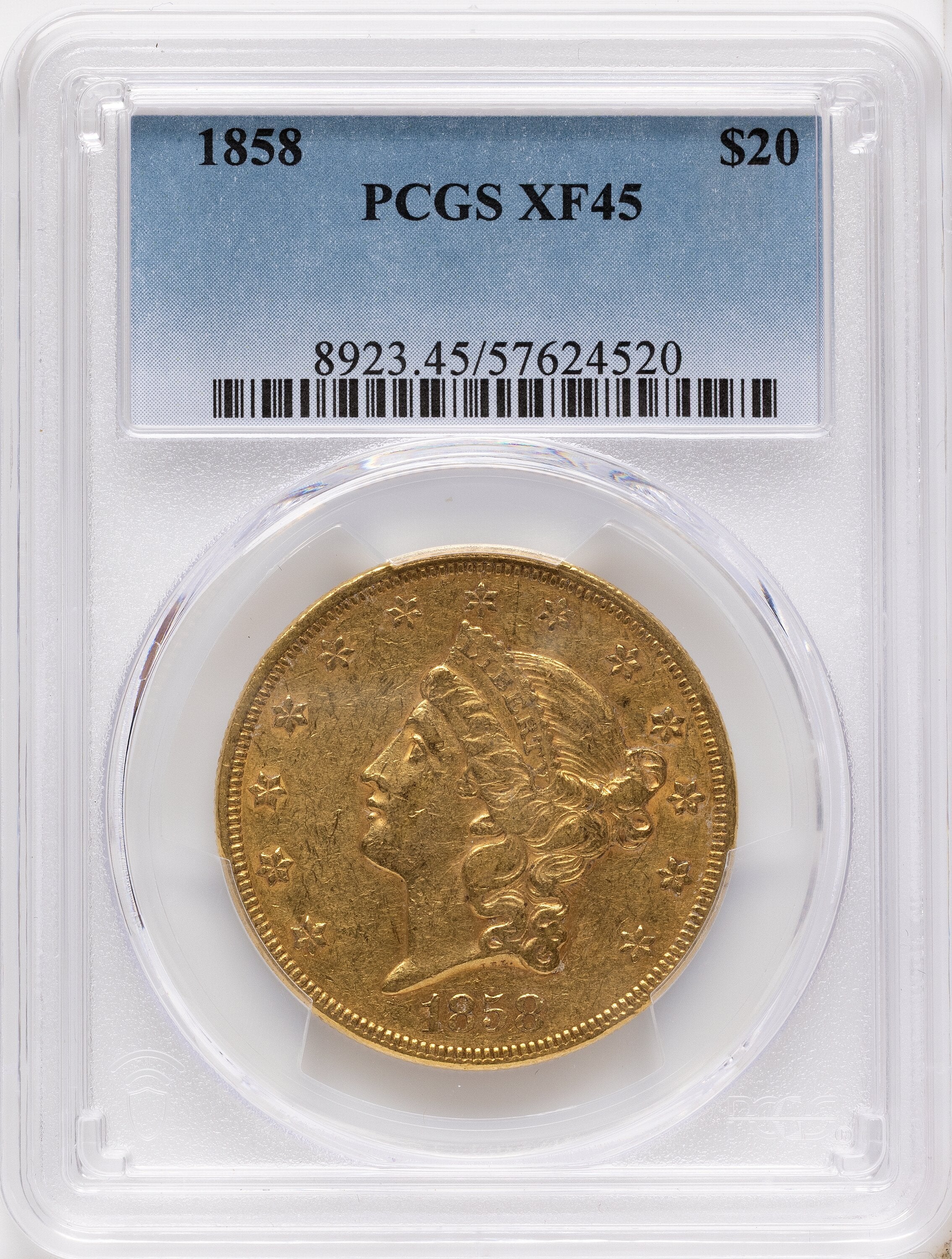 1858 $20 Liberty Double Eagle PCGS XF45