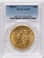1858-S $20 Liberty Double Eagle PCGS AU53
