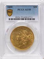 1859 $20 Liberty Double Eagle PCGS AU55