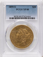 1859-S $20 Liberty Double Eagle PCGS XF40
