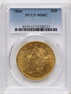 1860 $20 Liberty Double Eagle PCGS MS62
