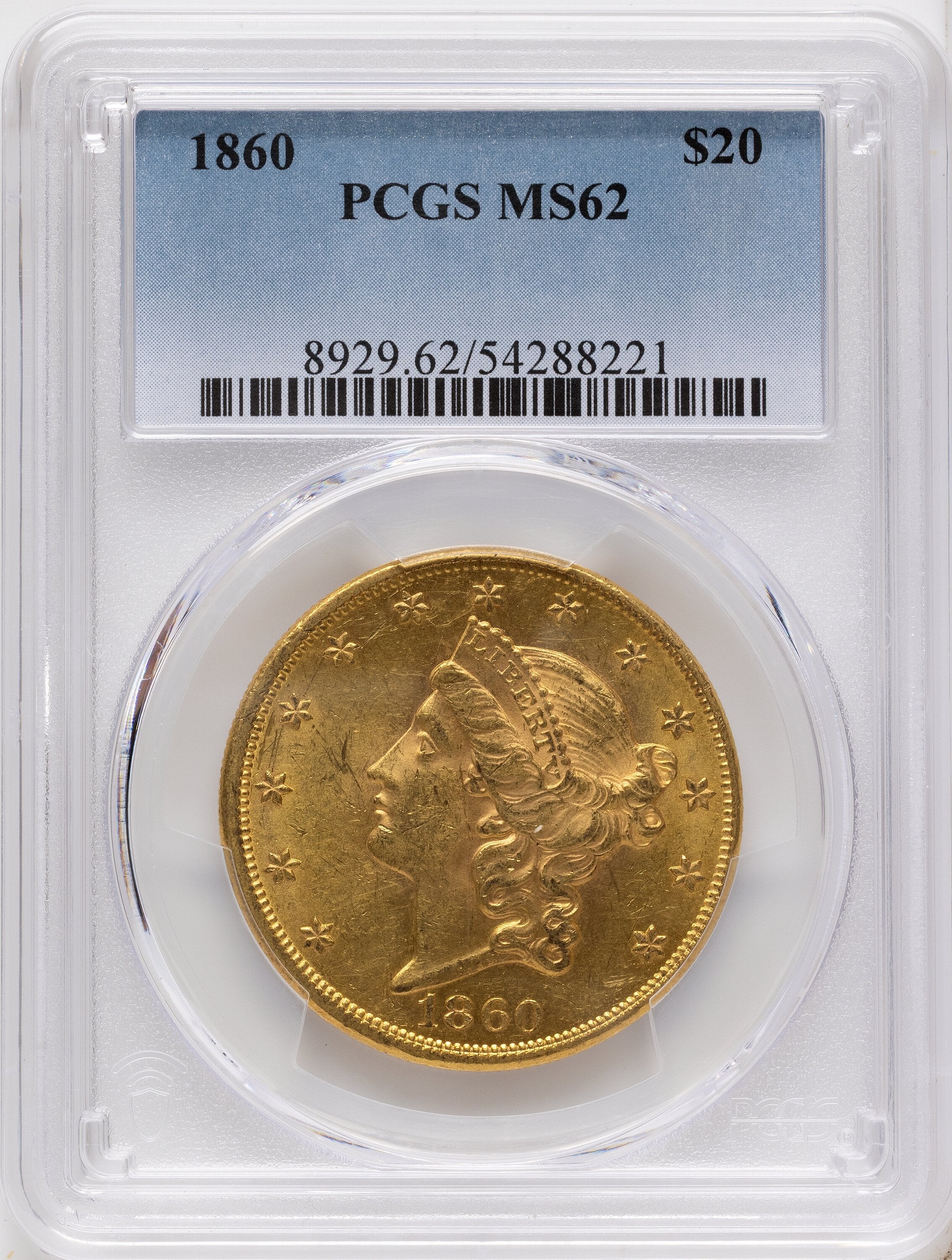 1860 $20 Liberty Double Eagle PCGS MS62