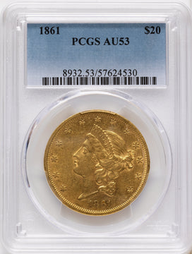 1861 $20 Liberty Double Eagle PCGS AU53