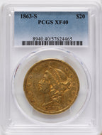 1863-S $20 Liberty Double Eagle PCGS XF40