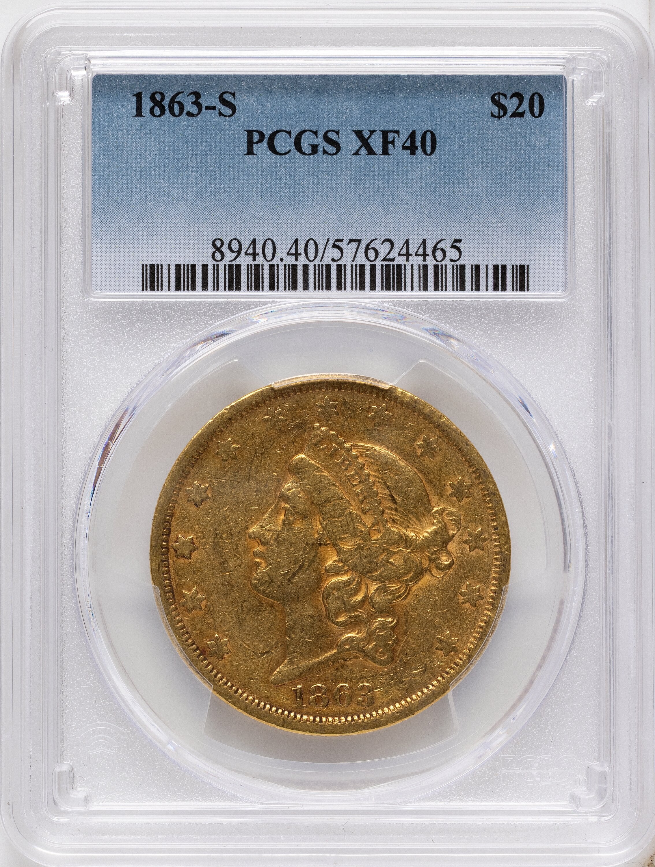 1863-S $20 Liberty Double Eagle PCGS XF40