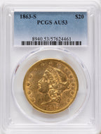 1863-S $20 Liberty Double Eagle PCGS AU53