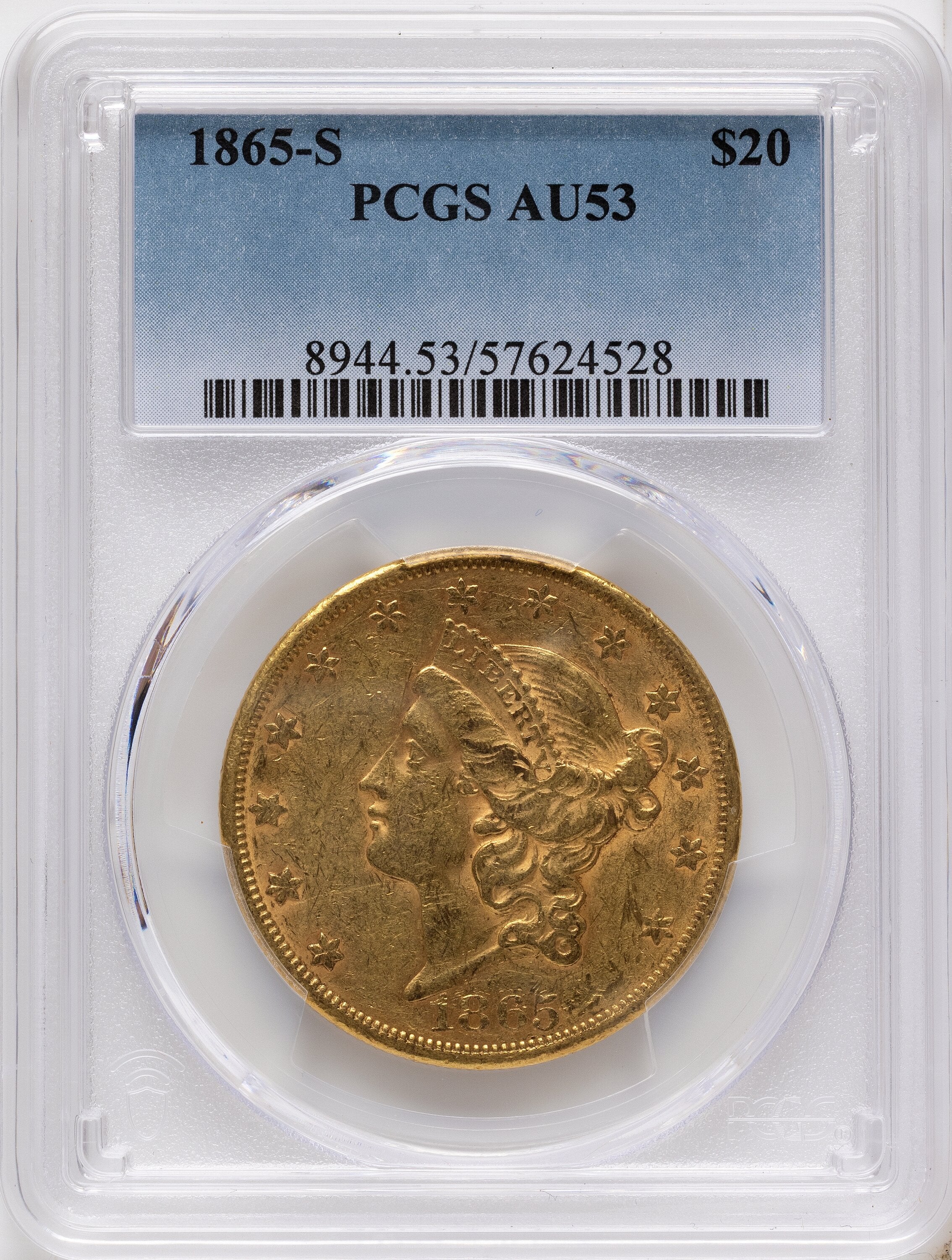 1865-S $20 Liberty Double Eagle PCGS AU53
