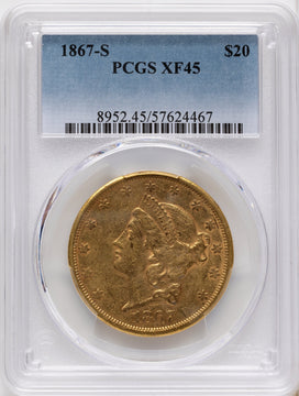 1867-S $20 Liberty Double Eagle PCGS XF45