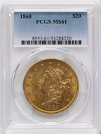 1868 $20 Liberty Double Eagle PCGS MS61