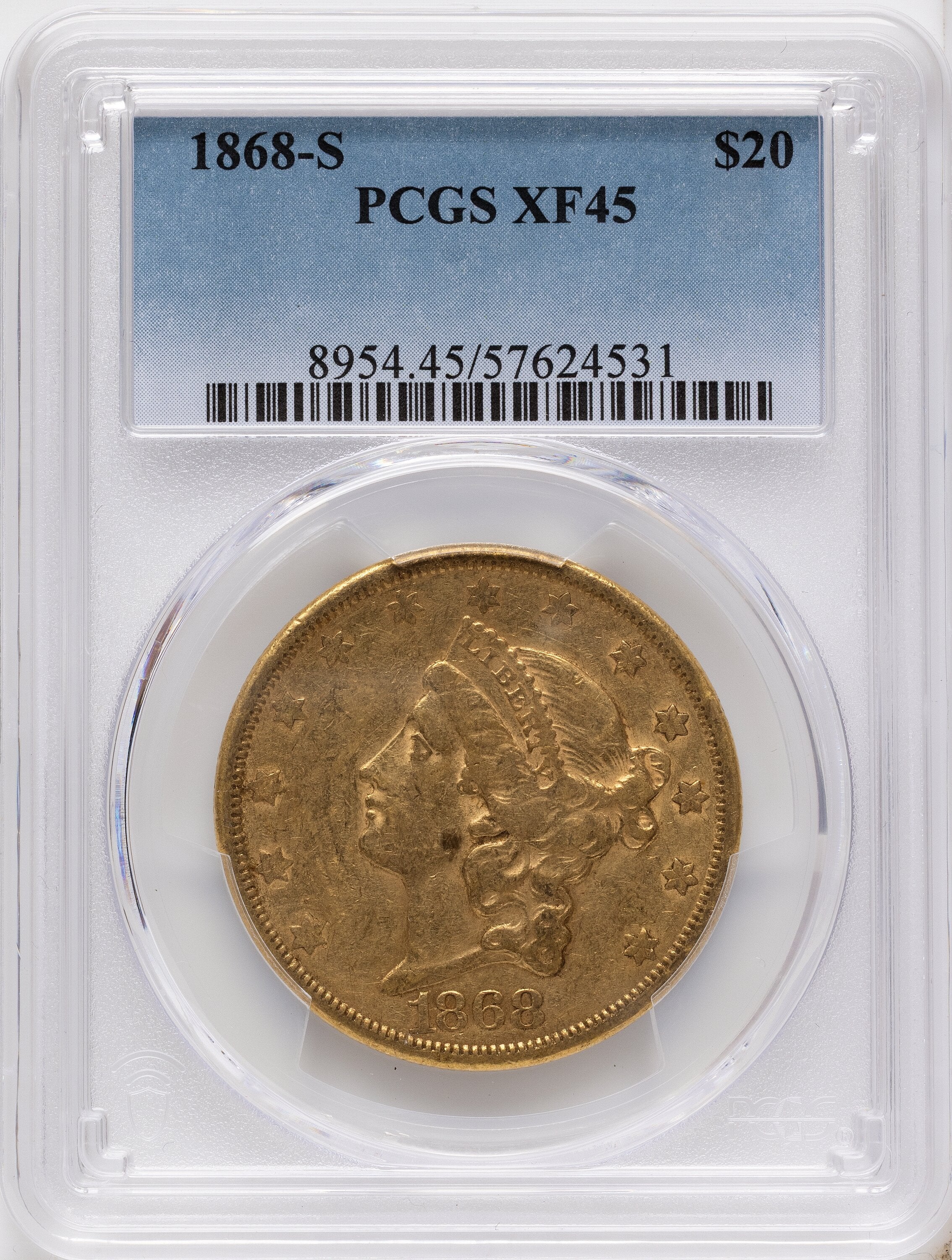 1868-S $20 Liberty Double Eagle PCGS XF45