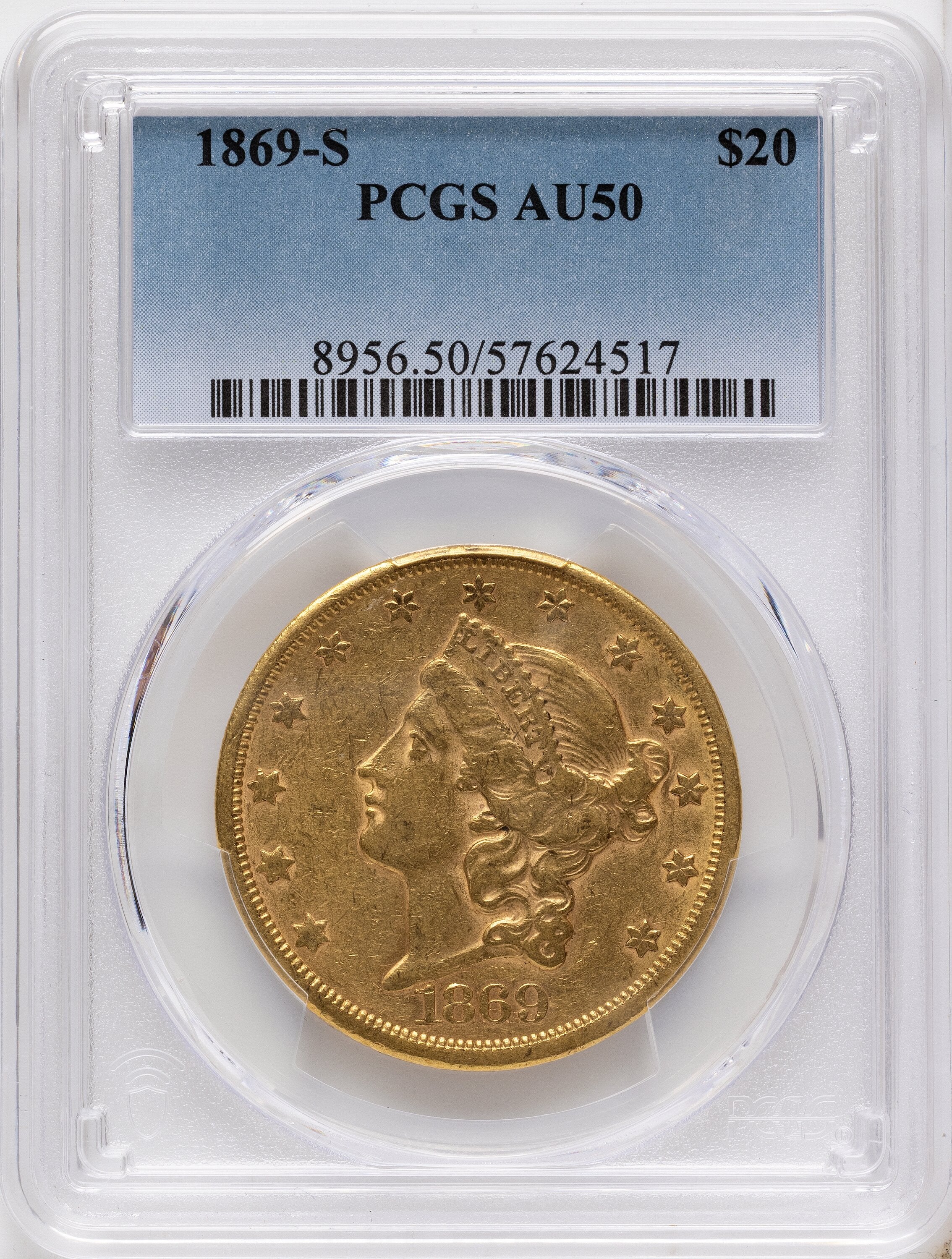 1869-S $20 Liberty Double Eagle PCGS AU50
