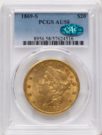 1869-S $20 CAC Liberty Double Eagle PCGS AU58