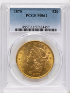 1870 $20 Liberty Double Eagle PCGS MS61