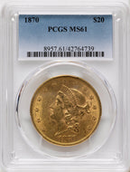 1870 $20 Liberty Double Eagle PCGS MS61