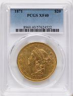 1871 $20 Liberty Double Eagle PCGS XF40