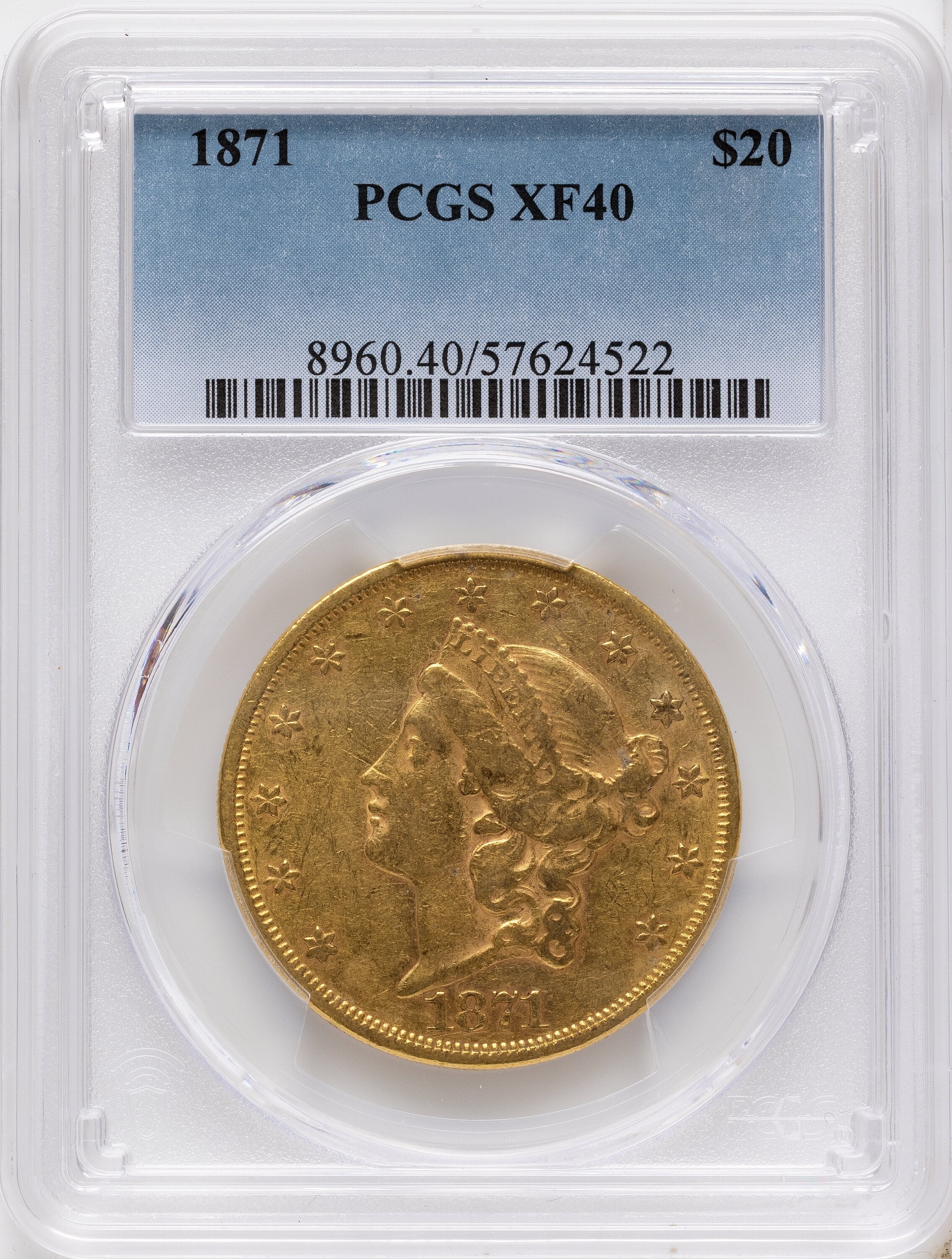 1871 $20 Liberty Double Eagle PCGS XF40