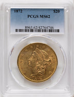 1872 $20 Liberty Double Eagle PCGS MS62