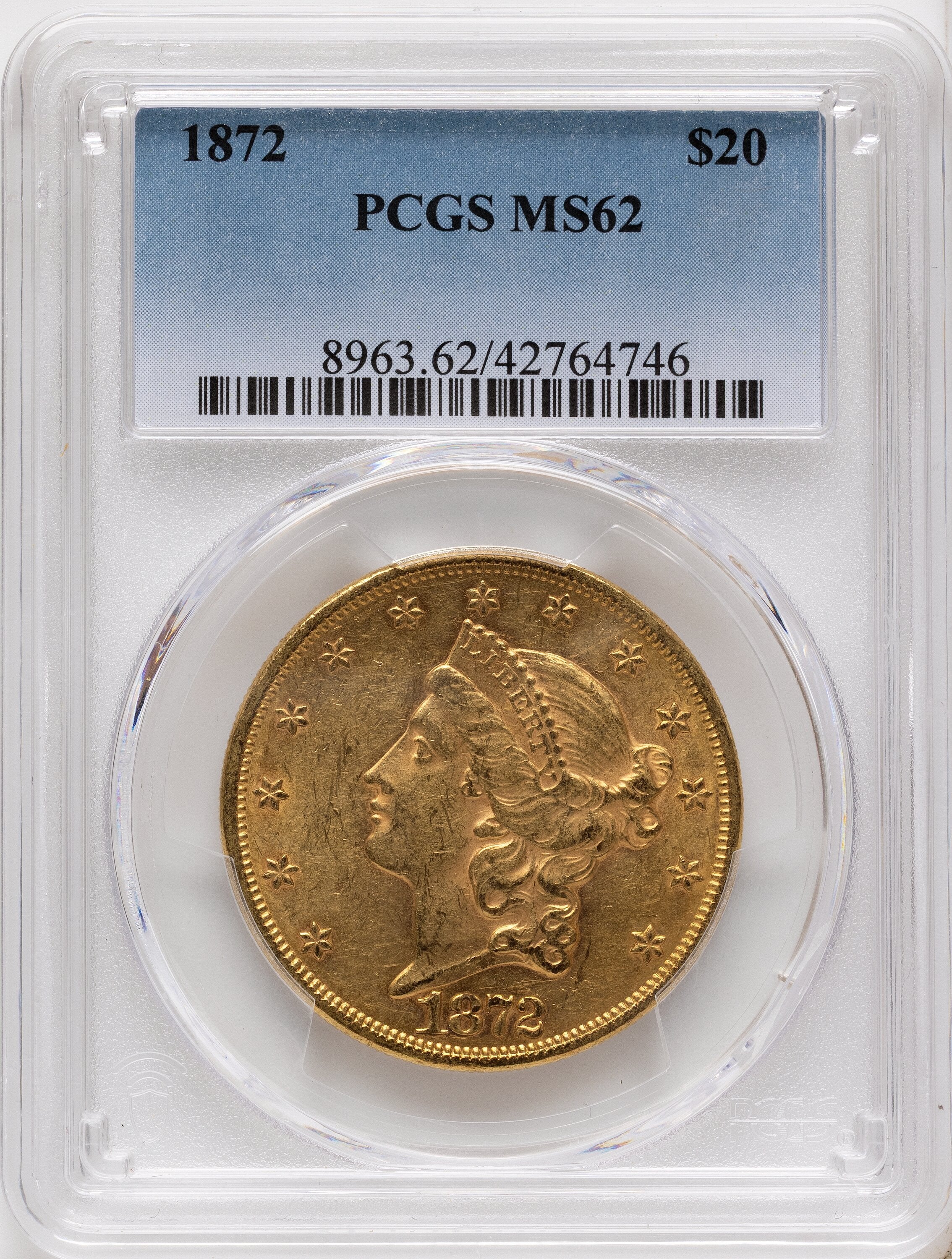 1872 $20 Liberty Double Eagle PCGS MS62