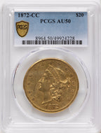 1872-CC $20 Liberty Double Eagle PCGS AU50