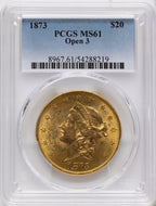1873 $20 OPEN 3 Liberty Double Eagle PCGS MS61