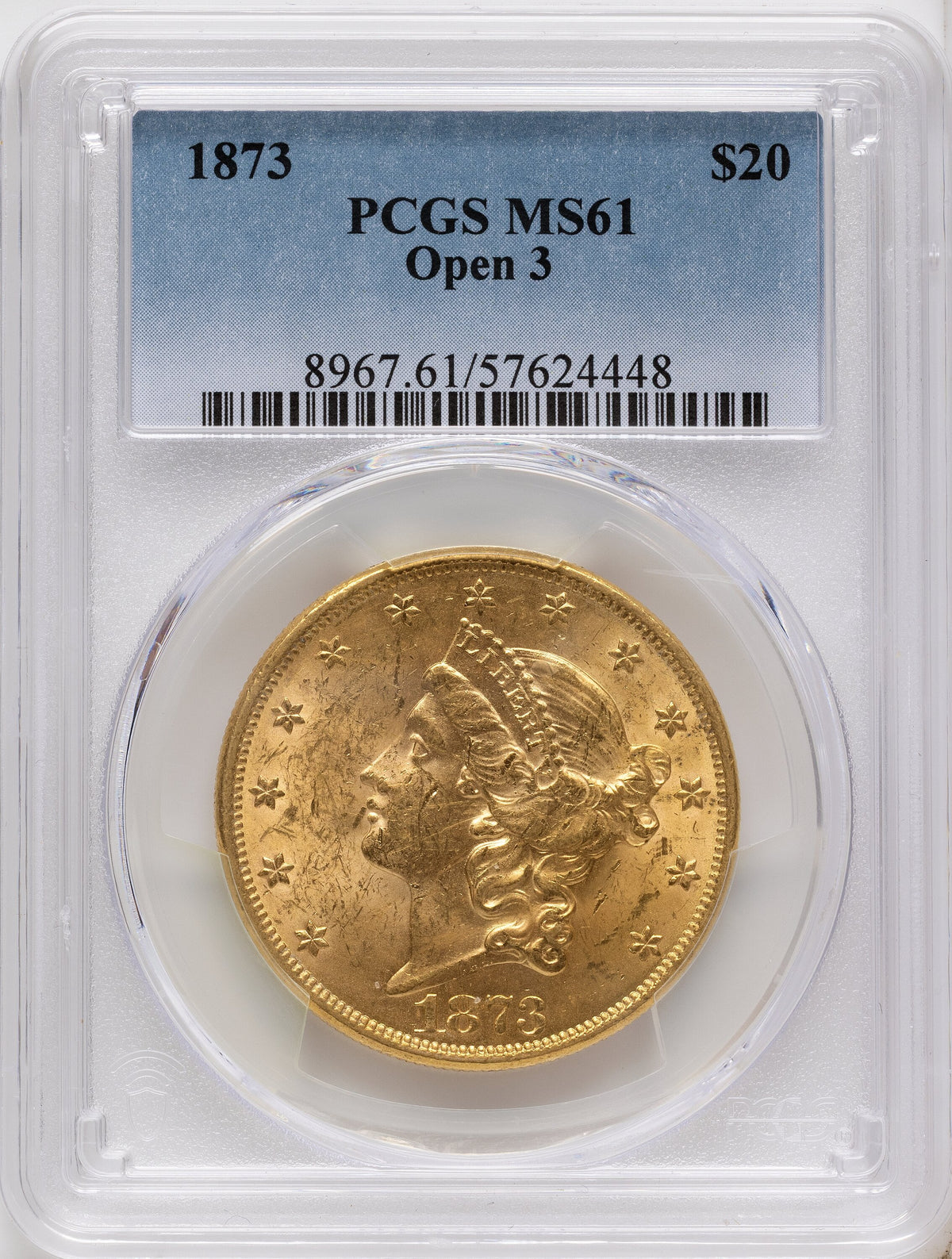 1873 $20 OPEN 3 Liberty Double Eagle PCGS MS61
