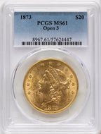 1873 $20 OPEN 3 Liberty Double Eagle PCGS MS61