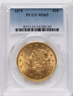 1875 $20 Liberty Double Eagle PCGS MS63